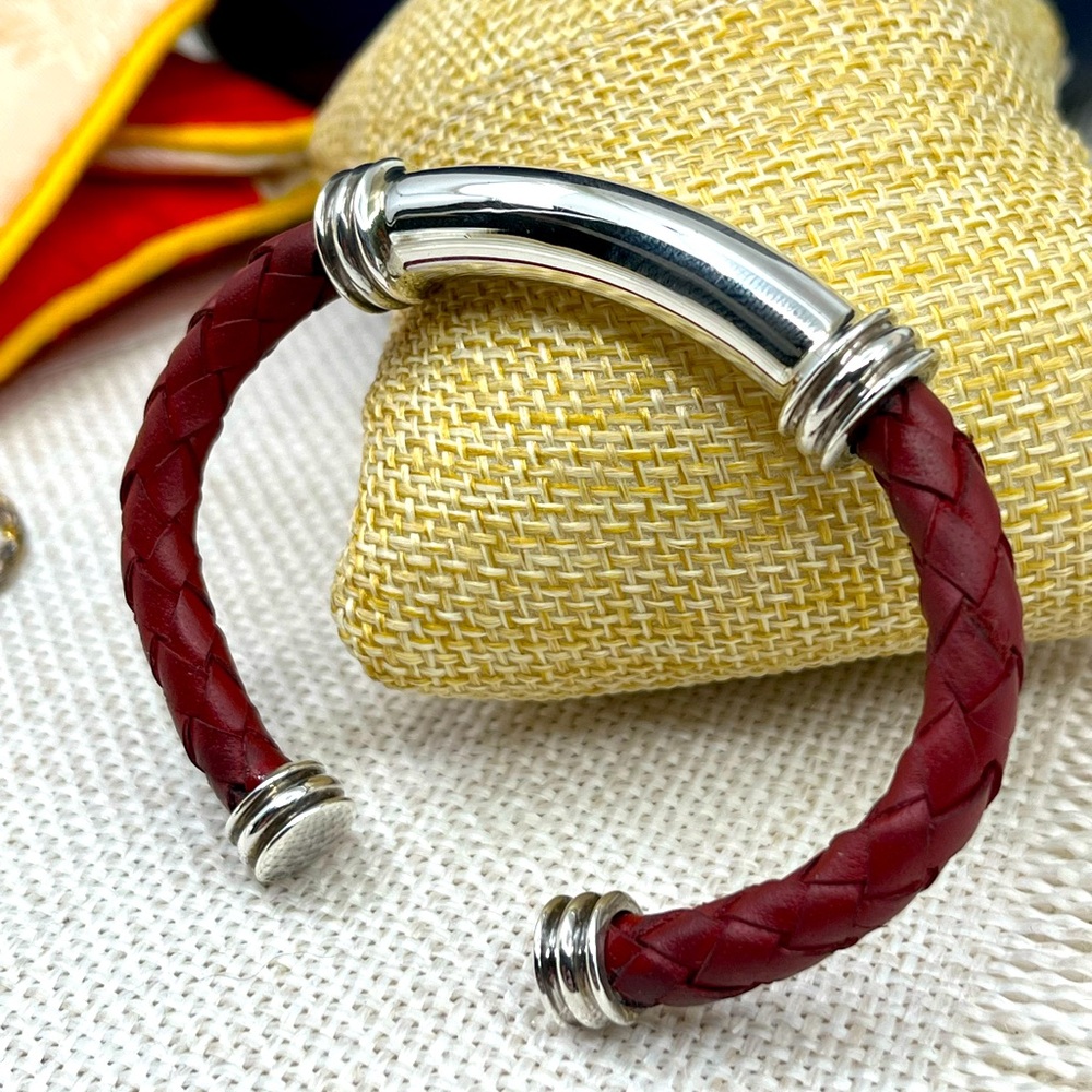 Vintage Joseph Esposito Sterling Silver & Red Leather Cuff